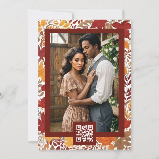 Rustic Barn Botanical Fall Leaves & Branches Frame セーブザデート (裏面)