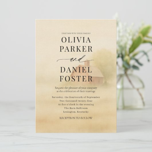 Rustic Barn Farmhouse Watercolor Wedding  招待状 (スタンド正面)