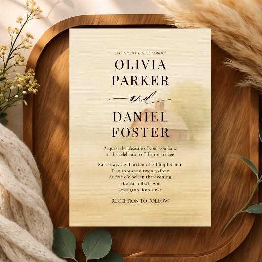 Rustic Barn Farmhouse Watercolor Wedding  招待状