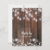 Rustic Barn Lace Wood QR Code String Light Wedding 出欠カード (正面)