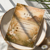 Rustic Barn Meadow String Lights Wedding 出欠カード