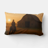 Rustic Barn Sunset Pillow - Country Western Farm  ランバークッション (裏面)