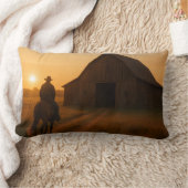 Rustic Barn Sunset Pillow - Country Western Farm  ランバークッション (ブランケット)