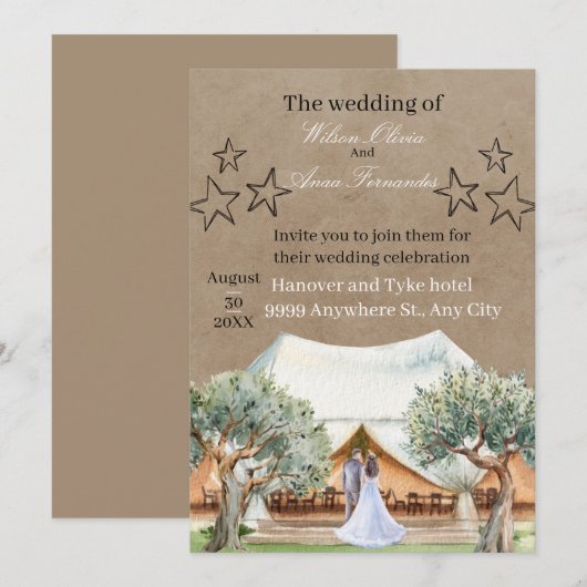 Rustic Barn Wedding Invitation Template | Watercol 招待状 (正面/裏面)