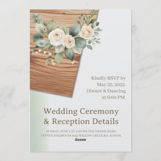 Rustic Barn Wedding Invitation with String Lights  招待状 (裏面)