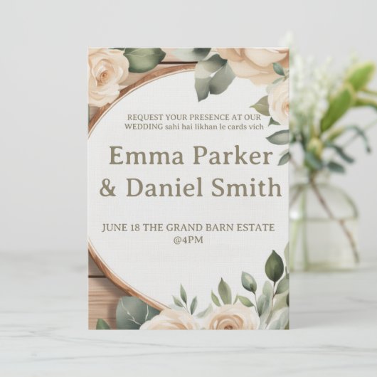 Rustic Barn Wedding Invitation with String Lights  招待状 (スタンド正面)