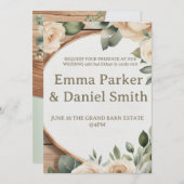 Rustic Barn Wedding Invitation with String Lights  招待状 (正面/裏面)