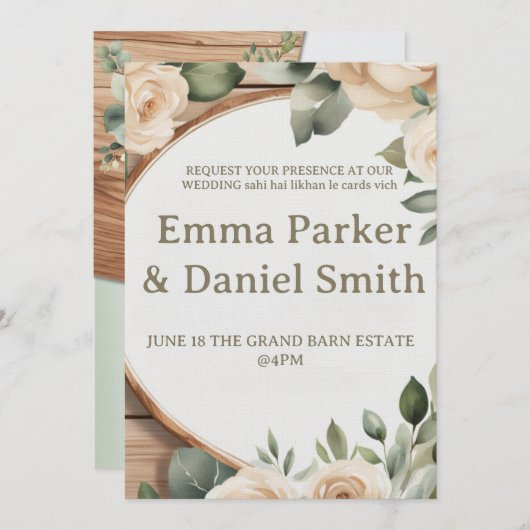 Rustic Barn Wedding Invitation with String Lights  招待状 (正面/裏面)