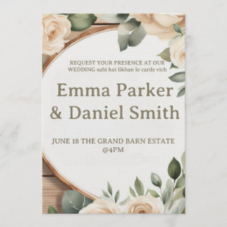 Rustic Barn Wedding Invitation with String Lights  招待状