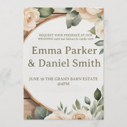 Rustic Barn Wedding Invitation with String Lights  招待状 (正面)