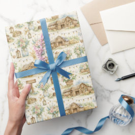 Rustic Barn Wedding Watercolor Pattern ラッピングペーパー