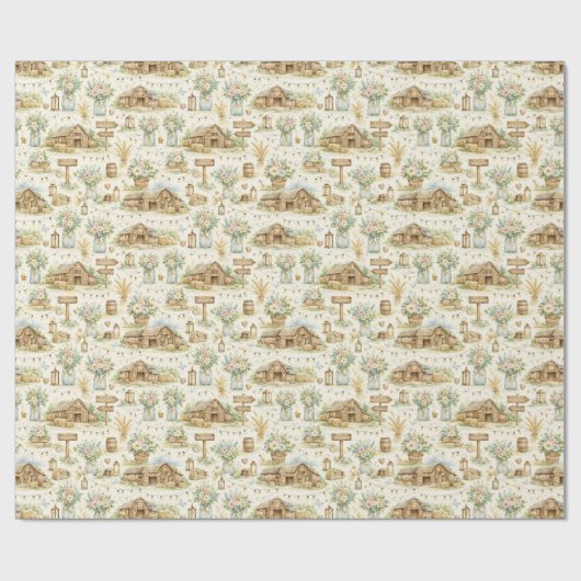 Rustic Barn Wedding Watercolor Pattern ラッピングペーパー (フラット)