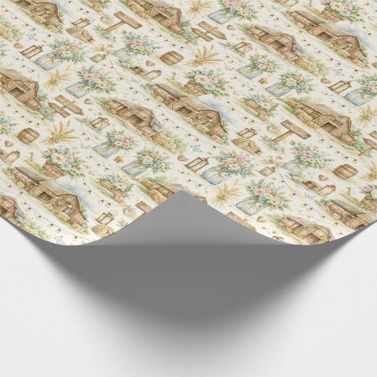 Rustic Barn Wedding Watercolor Pattern ラッピングペーパー (角)