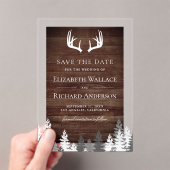Rustic Barn Wood Antlers Wedding Save the Date アクリル招待状 (インサイチュ (ポータブル))