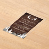 Rustic Barn Wood Antlers Wedding Save the Date アクリル招待状 (レイダウン)