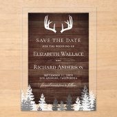 Rustic Barn Wood Antlers Wedding Save the Date アクリル招待状 (正面)