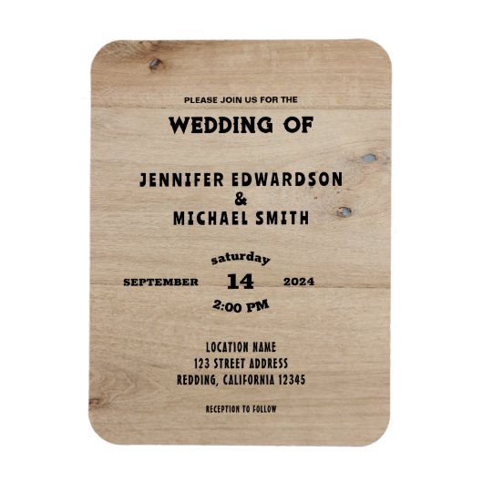 Rustic barn wood country wedding invitation マグネット (縦)