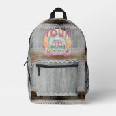 Rustic Barn Wood Lace Boho Chic Office Workspace  プリントバックパック (正面)