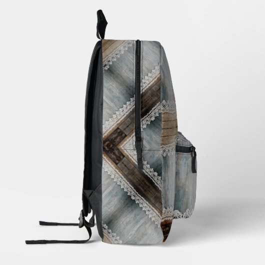 Rustic Barn Wood Lace Boho Chic Office Workspace  プリントバックパック (左)