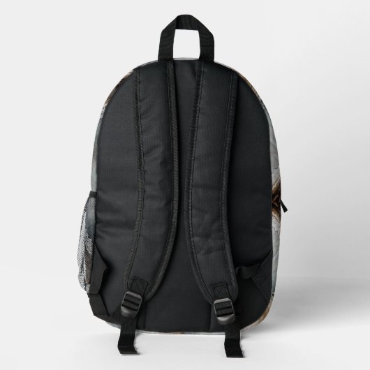 Rustic Barn Wood Lace Boho Chic Office Workspace  プリントバックパック (裏面)