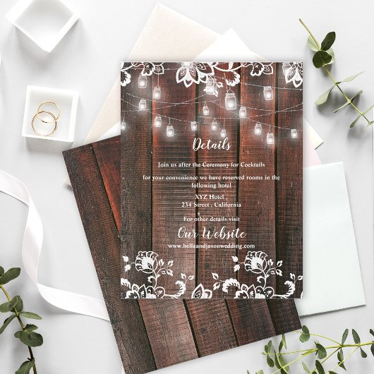 Rustic Barn Wood Lace String Lights Wedding Detail エンクロージャーカード
