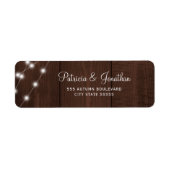 Rustic barn wood lights wedding return address ラベル (正面)
