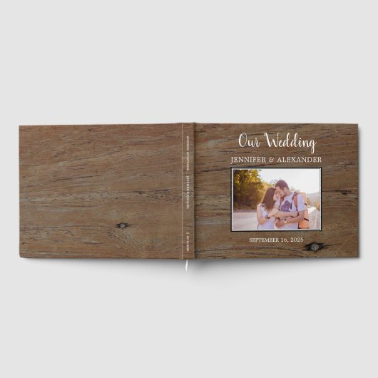 Rustic barn wood pattern photo couple wedding ゲストブック (全面)