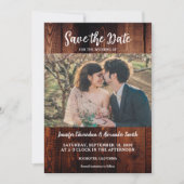Rustic barn wood photo country save the date 招待状 (正面)
