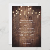 Rustic Barn Wood String Lights QR Code Wedding 招待状 (正面)