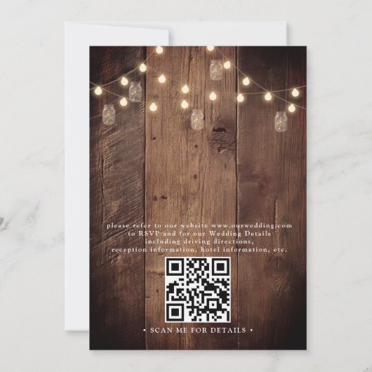 Rustic Barn Wood String Lights QR Code Wedding 招待状 (裏面)