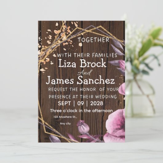 Rustic Barn Wood String Lights Wedding Invitation  招待状 (スタンド正面)