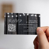 Rustic barn wood string lights wedding QR RSVP エンクロージャーカード