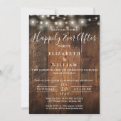 Rustic Barn Wood String Lights Wedding Reception 招待状 (正面)