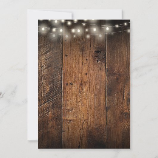Rustic Barn Wood String Lights Wedding Reception 招待状 (裏面)