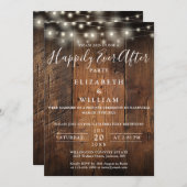 Rustic Barn Wood String Lights Wedding Reception 招待状 (正面/裏面)