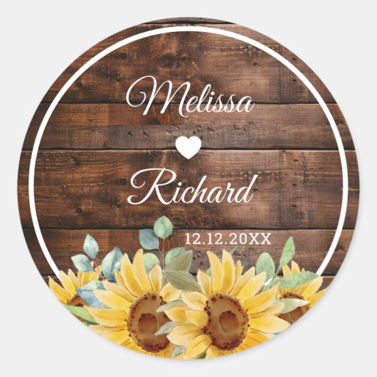 Rustic Barn Wood Sunflower Country Wedding Favor ラウンドシール (正面)
