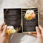 Rustic Barn Wood Sunflower Pumpkin QR Code Wedding 招待状