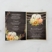 Rustic Barn Wood Sunflower Pumpkin QR Code Wedding 招待状 (内部)