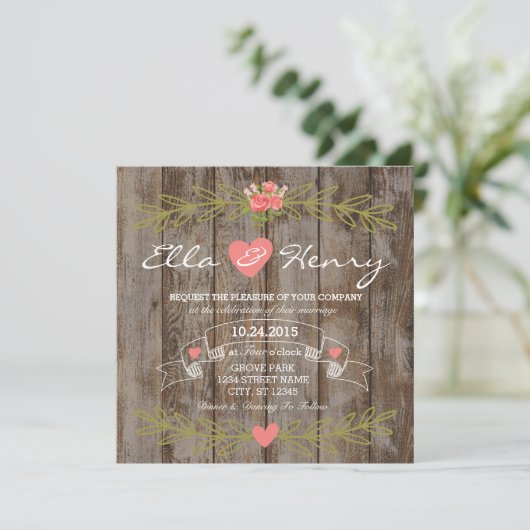 Rustic Barn Wood Wedding Invitation 招待状 (スタンド正面)