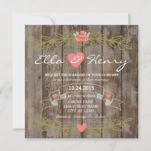 Rustic Barn Wood Wedding Invitation 招待状 (正面)
