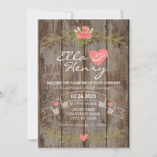 Rustic Barn Wood Wedding Invitation 招待状 (正面)