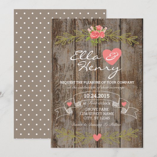 Rustic Barn Wood Wedding Invitation 招待状 (正面/裏面)