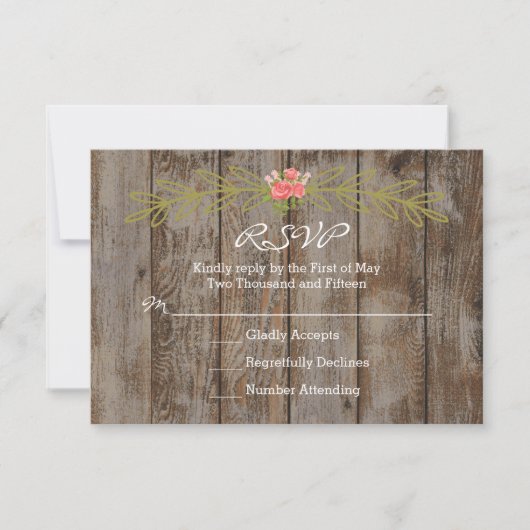 Rustic Barn Wood Wedding Response Card 出欠カード (正面)