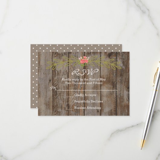 Rustic Barn Wood Wedding Response Card 出欠カード (正面/裏面インサイチュ)
