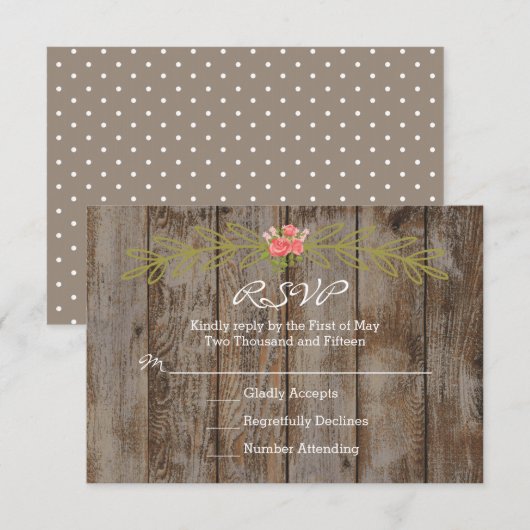 Rustic Barn Wood Wedding Response Card 出欠カード (正面/裏面)