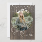 Rustic Barnwood Photo Sweet Sixteen Birthday Party 招待状 (正面)