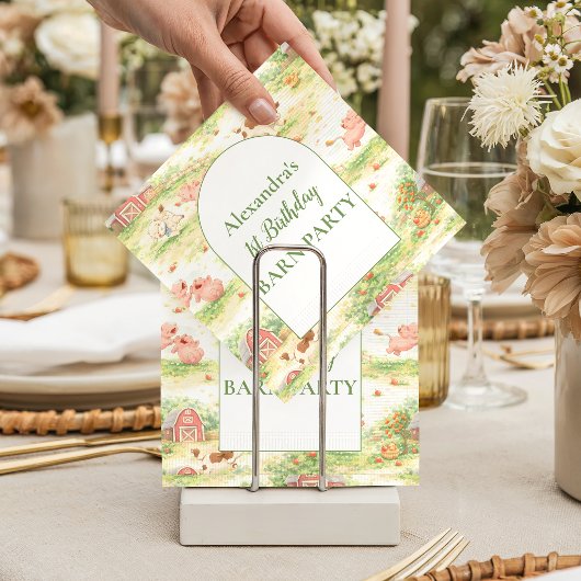 Rustic Barnyard Farm Animals 1st Birthday スタンダードカクテルナプキン