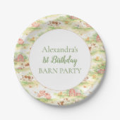 Rustic Barnyard Farm Animals 1st Birthday ペーパープレート (正面)