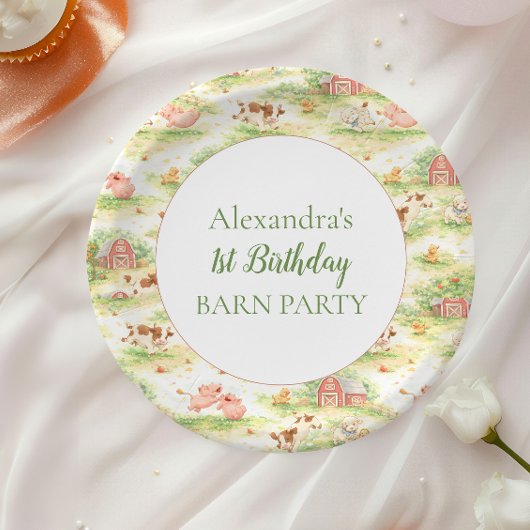 Rustic Barnyard Farm Animals 1st Birthday ペーパープレート