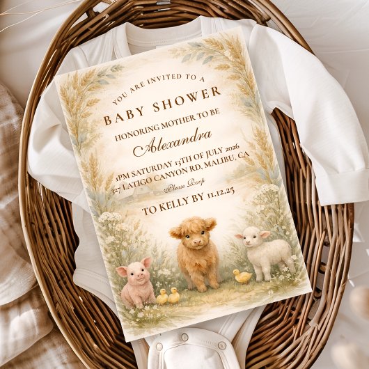 Rustic Barnyard Meadow Baby Shower 招待状